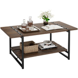 Garvee Mesa de Centro de Salón con Estructura de Acero y Estantes, Mesa de Café, Diseño Industrial Moderno, 104x55x76 cm, Nogal Oscuro - Nogal Oscuro