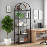 Garvee Estantería Arqueada 5 Niveles Marco Metálico Ajustable Para Sala Y Oficina Madera Color Natural - 5 Niveles -Negro