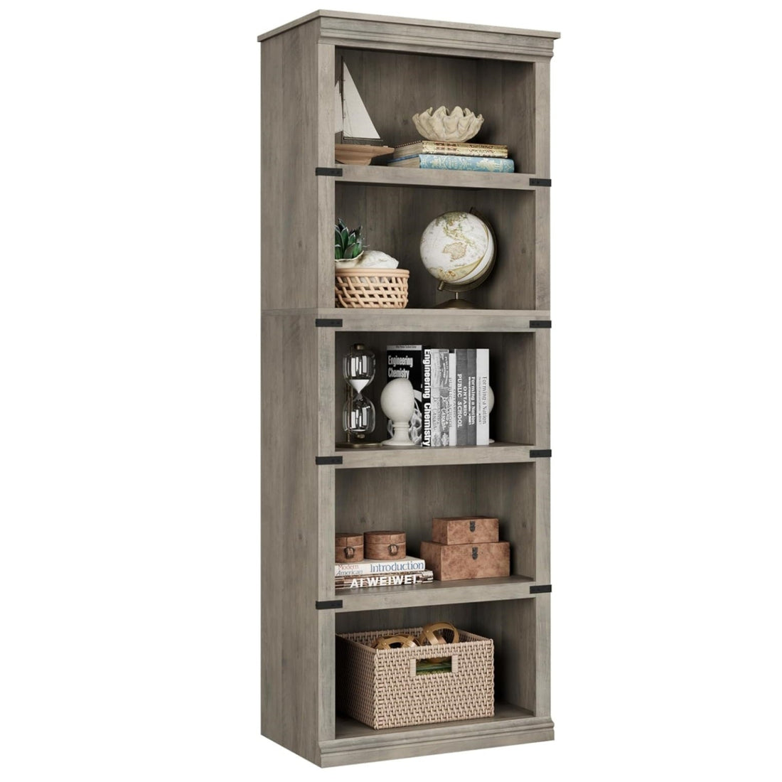 Garvee Estantería de Cubos de Madera Estilo Colonial Granero Moderno Almacenamiento para Oficina Sala de Estar Dormitorio 24.5x12.7x67.4CM Gris