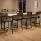 Garvee Set de 6 Taburetes de Bar con Respaldo y Reposapiés, Asiento Acolchado, Patas Metálicas Reforzadas, Cuero Impermeable, Altura de Mostrador, Negro - Marrón retro