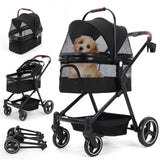 Garvee 3 en 1 Carrito Plegable para Perros hasta 22 kg con Ruedas Amortiguadoras y Freno de Pedal, Material Resistente, Red Ventilada, Ideal para Paseos y Viajes