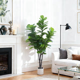 Garvee Árbol Artificial Ficus Lyrata 180 cm, Ramas Ajustables, Maceta Blanca, Planta Decorativa para Hogar y Oficina, Verde - 180Cm