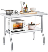 Garvee Mesa Plegable de Acero Inoxidable 48x30in Capacidad 620LB Porttil con Estante Inferior para Cocina y Camping - Con estante inferior