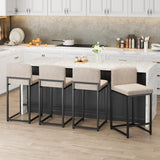 Garvee Set De 4 Taburetes De Bar Modernos Altura Mostrador Respaldo Reposapiés Tapizado Cuero PU Estructura Metálica Cocina Comedor - Beige