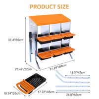 Garvee Caja de Anidación para Gallinas 6 Compartimentos con Soporte, Bandeja Deslizante, Ventilación Amplia, Plástico Resistente, Sistema Recolección Huevos, Ahorro de Espacio, Naranja