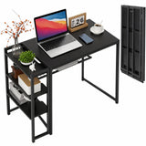 Garvee Escritorio Plegable 89 cm para Computadora con Estante de Almacenamiento, Negro, Ideal para Oficina y Dormitorio, Resistente y Sin Montaje - Negro