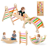 Garvee Set De Escalada Infantil Plegable De Madera - Triángulo, Balancín Y Tobogán 3 En 1 Para Interiores Y Exteriores, Robusto, Colorido - Color madera