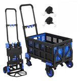 Garvee carretilla Plegable 2 en 1 con 4 Ruedas y Cuerda Elástica para Hogar y Oficina, Capacidad 150 kg, Mango Ajustable, Cesta Plegable, Compacta y Versátil