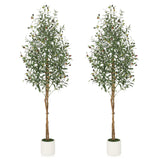 Garvee Árbol Olivo Artificial 183cm con 2 Troncos de Madera Natural, Altura Ajustable, Maceta Blanca con Musgo, para Sala y Oficina - 2 Piezas