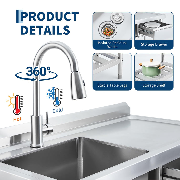 Fregadero multifuncional de acero inoxidable con doble entrada de agua