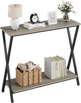 Garvee Mesa de Entrada Estrecha de Estilo Industrial con Estructura de Metal Negro y Tablero de MDF, Consola Auxiliar para Recibidor y Pasillo, 80 x 30 x 81 cm, Gris - Gris