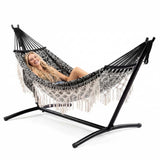 Garvee Hamaca Doble con Soporte de Acero y Estilo Bohemio de Alta Resistencia para Parejas en Jardín o Terraza 275cm Rayas Negras y Blancas