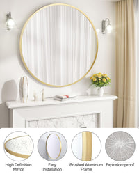 Garvee Espejo Redondo de Baño de 45cm con Marco de Aleación de Aluminio Montaje en Pared Oro
