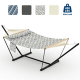 Garvee Hamaca Doble de 3,66m con Soporte de Acero en T, Cama Colgante con Barra de Madera Plana, Gris Claro Estampado para Jardín y Terraza - Gris claro