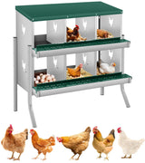 Garvee Caja de Nido para Gallinas 6 Compartimentos con Patas, Acero Galvanizado, Doble Piso Ventilación, Fácil Recolección, Montaje en Pared, Verde - Verde