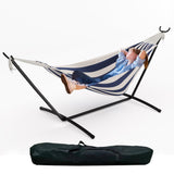 Garvee Hamaca Doble con Soporte de Acero Negro para Jardín y Camping Capacidad 204 kg Algodón Grueso Kit Portátil Azul y Blanco