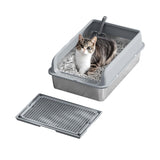 Garvee Caja De Arena Para Gatos De Acero Inoxidable Antifugas Sin Olor Con Tapa Paredes Altas Gris Para Gatos Grandes Hogares Multi-Gato - Gris