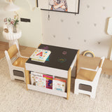 Garvee Set Mesa y Sillas Infantil 4 en 1 de Madera con Cajones, Mesa Desmontable, para Dibujo y Manualidades en Habitaciones Infantiles, Duradera, Natural - Blanco1