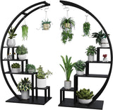 Garvee Soporte Para Plantas 5 Niveles Redondo Y Semicircular Metal Resistente Con 4 Ganchos Para Interiores Y Balcones - Negro