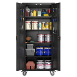Garvee Armario Rodante de Acero Frío 0.6mm, 182.8×80×42cm, 4 Estantes Ajustables, 2 Pegboards, Cerradura, Ruedas Bloqueables, para Taller y Garaje, Negro