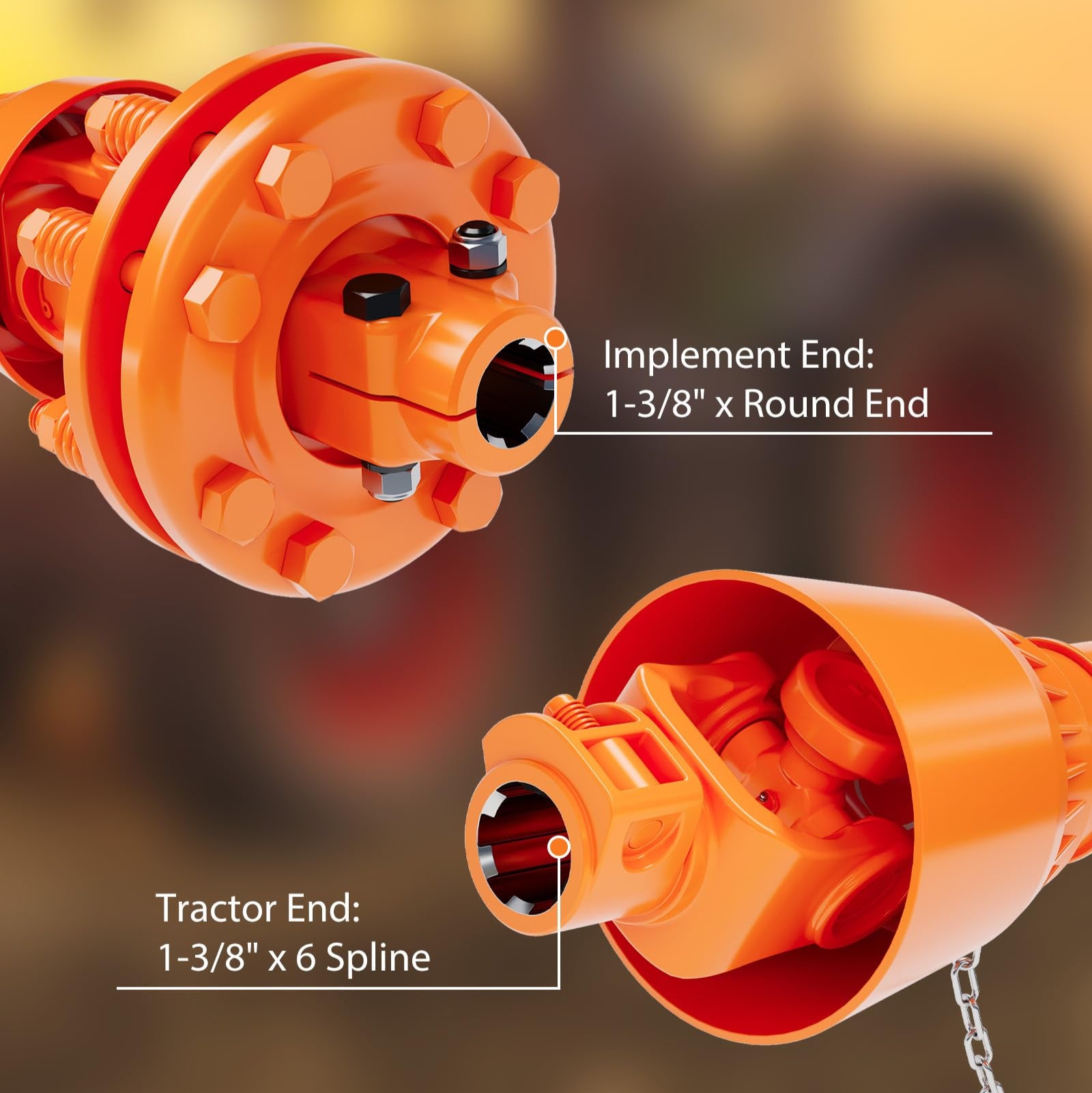 Garvee Eje de Transmisión PTO de 1-3/8" con 6 Estrías y Embrague de Fricción de 80-104 cm de Acero de Grado 45 para Tractores y Segadoras Naranja