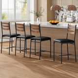 Garvee Conjunto De 4 Taburetes De Bar Con Asiento Acolchado De Cuero Sintético, Respaldo Ergonómico, Reposapiés, Madera Y Acero, Altura De Mostrador Para Cocina Y Apartamento