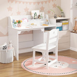 Garvee Conjunto Escritorio y Silla Infantil de Madera con Almacenamiento y Estación de Trabajo para Estudio en Dormitorio, Blanco, Versátil y Duradero - Blanco