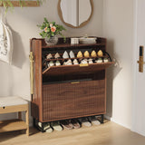 Garvee Gabinete Organizador De Zapatos Con 2 Cajones Abatibles, Madera Nogal, Diseño Estrecho, Profundidad 11.8in, Soporte Reforzado, Kit Antivuelco, Ideal Para Entrada
