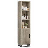 Garvee Gabinete Alto para Baño 178 cm Estrecho con Puerta y Estante Ajustable, Gris, Moderno Rústico para Cocina y Lavandería