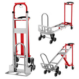 Garvee Carretilla 3 en 1 para escaleras, ruedas escaladoras, capacidad 363 kg, correas elásticas, plegable, para hogar y oficina - Rojo & Plata（Subeescaleras
