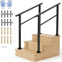 Garvee Barandilla para Escalera de 3 Peldaños Pack de 2 Unidades Doble Protección con Guantes de Trabajo para Uso Residencial Negro