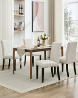 Garvee Sillas de Comedor Parsons Tapizadas Beige con Detalle de Tachuelas y Patas de Madera de Caucho para Cocina y Restaurante, Asiento Acolchado, Resistente y Versátil - Beige con tachuelas