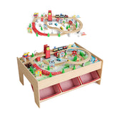 Garvee Mesa de Tren de Madera 92 Piezas con 3 Cestas de Almacenaje para Niños 3+, Creatividad y Durabilidad, 91×64×41 cm, Natural