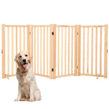 Garvee Puerta Para Perros De Madera Natural Plegable 4 Paneles Para Interiores Y Escaleras Color Madera - Madera-1