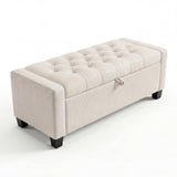 Garvee Banco De Almacenamiento Con Asiento Cuero Sintético Espuma Acolchada Patas De Madera De Goma Para Dormitorio Y Sala 123x49x42 Cm Gris - Beige