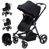 Garvee Cochecito Bebé 3en1 Aluminium Negro EU S600+R129 Carro Auto-Babyschale