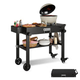 Garvee Carrito para Parrilla con Ruedas y Mesa Plegable de Acero, Estantes y Ganchos Organizadores, Negro