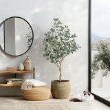 Garvee Árbol Artificial de Eucalipto 122 cm, Realista, Seda, Maceta Cementada, Hogar y Oficina, Verde - 4 Ft