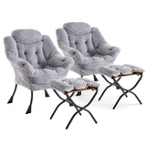 Garvee Sillón Lazy Con Otomana, Estructura De Acero, Tela Transpirable, Diseño Ergonómico, Gris Plush, Para Sala Y Oficina - Gris