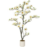 Garvee Planta Artificial Magnolia 180cm Maceta Blanca Realista Duradera Hogar Oficina Ajustable Verde Blanca - Blanco