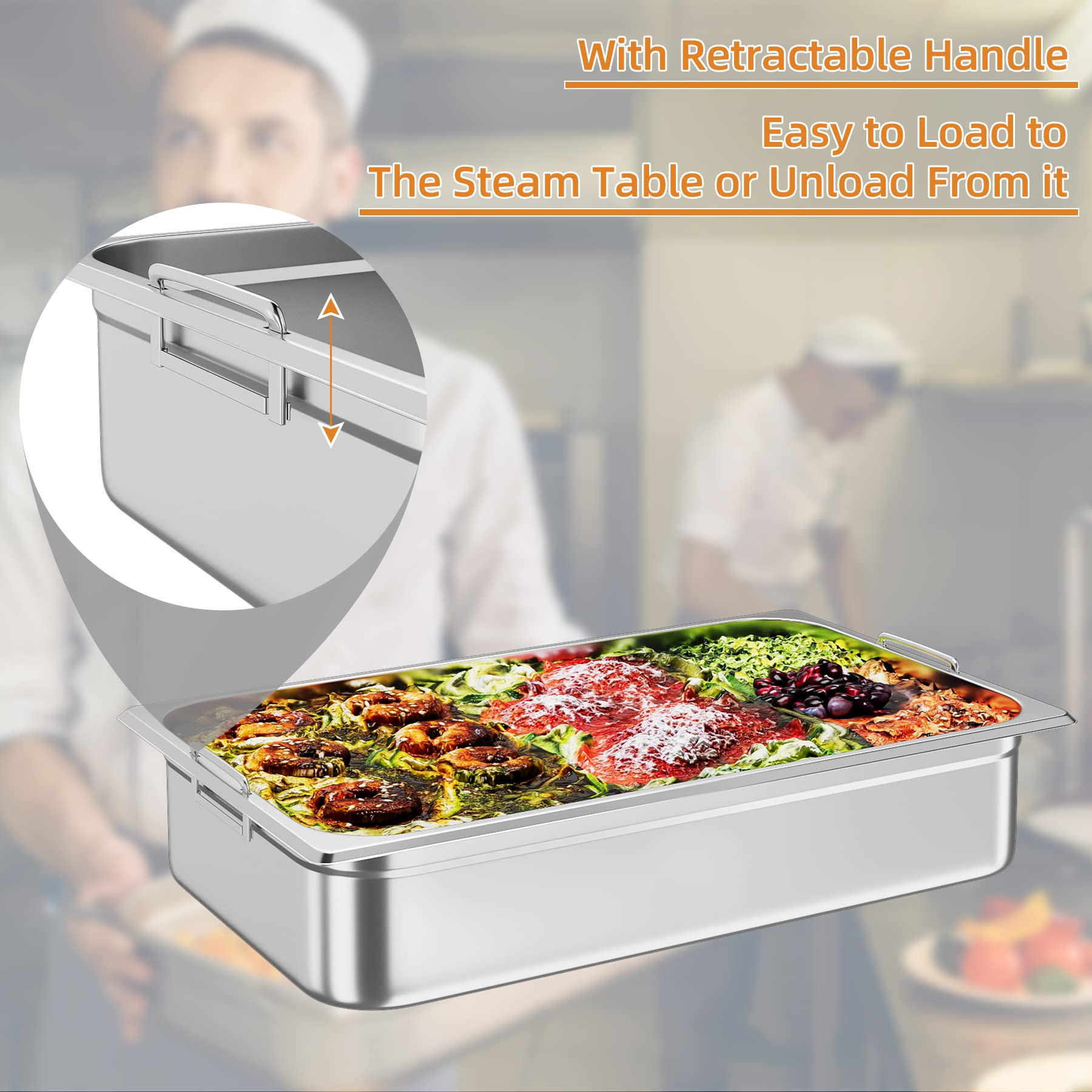 Garvee 6 Pack Full Size Food Pan Acero Inoxidable 10 cm Deep para Catering y Hoteles NSF Certificado