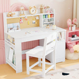 Garvee Escritorio Infantil con Silla y Almacenaje, Sobremesa Inclinable, Madera Ecológica, Estudio en Casa, Niños 3-8 Años, Resistente y Estable - Blanco
