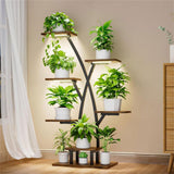Garvee Soporte para Plantas de Metal con Luz de Crecimiento Full Spectrum Antióxido Capacidad 68 kg Diseño en Esquina Multifuncional para Jardín y Hogar Marrón Oscuro