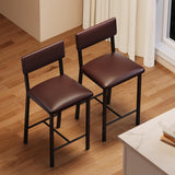 Garvee Set 2 Taburetes de Bar con Respaldo, Asiento Extra Ancho, PU Cuero Impermeable, Patas Metálicas, Altura Mostrador, Cocina y Bar, Negro - Marrón Oscuro Retro