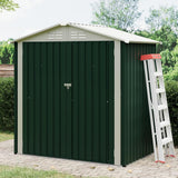 Garvee Cobertizo de Almacenamiento Exterior de Metal 183x122cm, Diseño de Techo Puntudo, Anticorrosión, Puertas con Doble Cerradura, Verde Oliva, para Jardín y Patio - Verde
