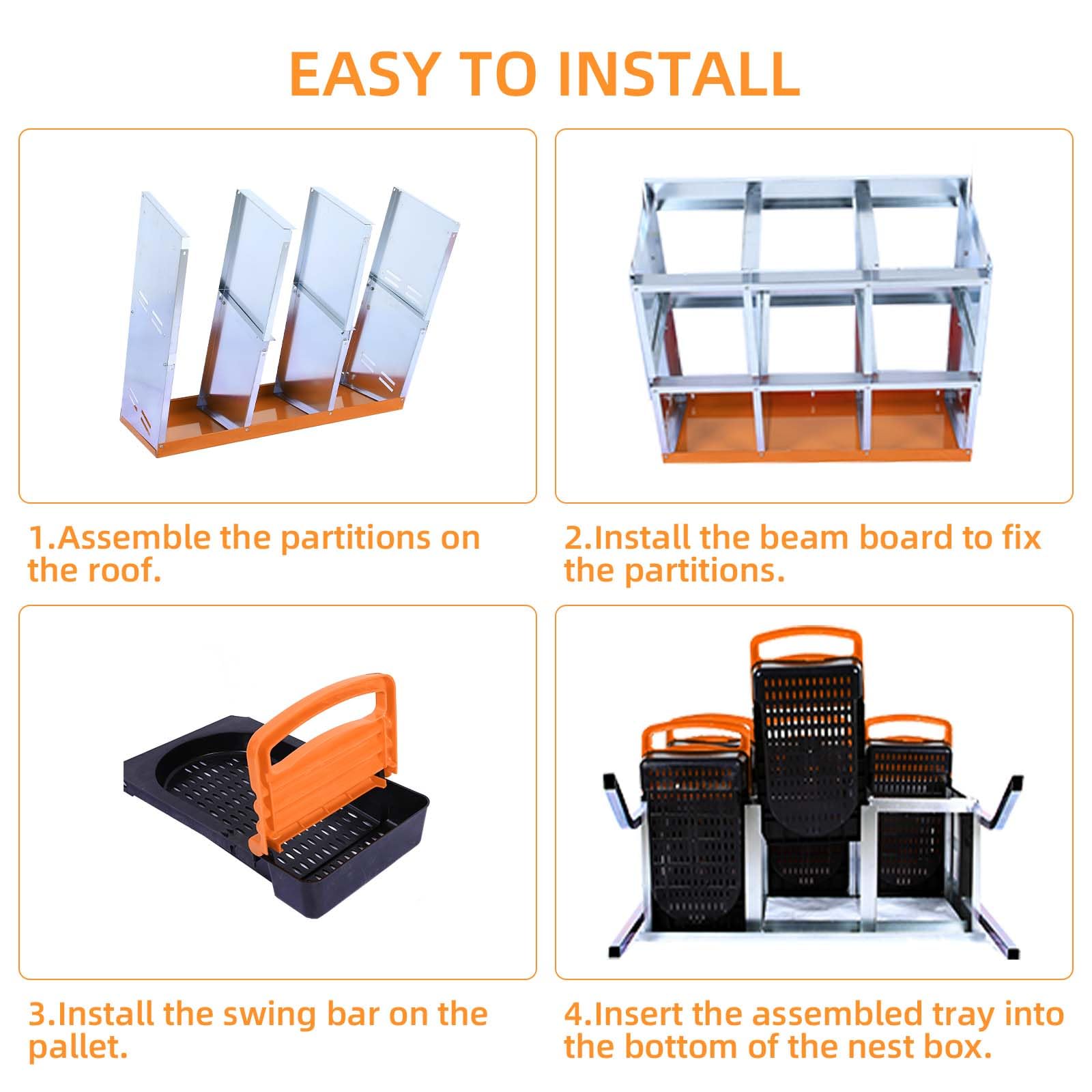Garvee Caja de Anidación para Gallinas 6 Compartimentos con Soporte, Bandeja Deslizante, Ventilación Amplia, Plástico Resistente, Sistema Recolección Huevos, Ahorro de Espacio, Naranja