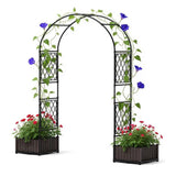 Garvee Arco de Jardín con 2 Maceteros de Metal con Recubrimiento de PE de 220 cm de Alto y 200 cm de Ancho para Bodas y Decoración de Exterior, Negro - Negro