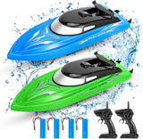Garvee Set de 2 Barcos Teledirigidos RC Rápidos 10 km/h con Control Remoto 2.4 GHz, 4 Baterías Recargables para Niños y Adultos, Azul y Verde - Azul & Verde