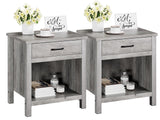 Garvee Set 2 Comodini Farmhouse Grigio con Cassetto e Ripiano per Camere Piccole, Legno Resistente, Design Rustico Elegante