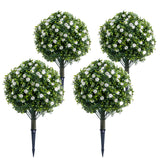 Garvee Topiario Artificial 23.6 in con Rosas, PE Resistente UV, con Estacas Metálicas para Interior y Exterior, Juego de 4 - Blanco
